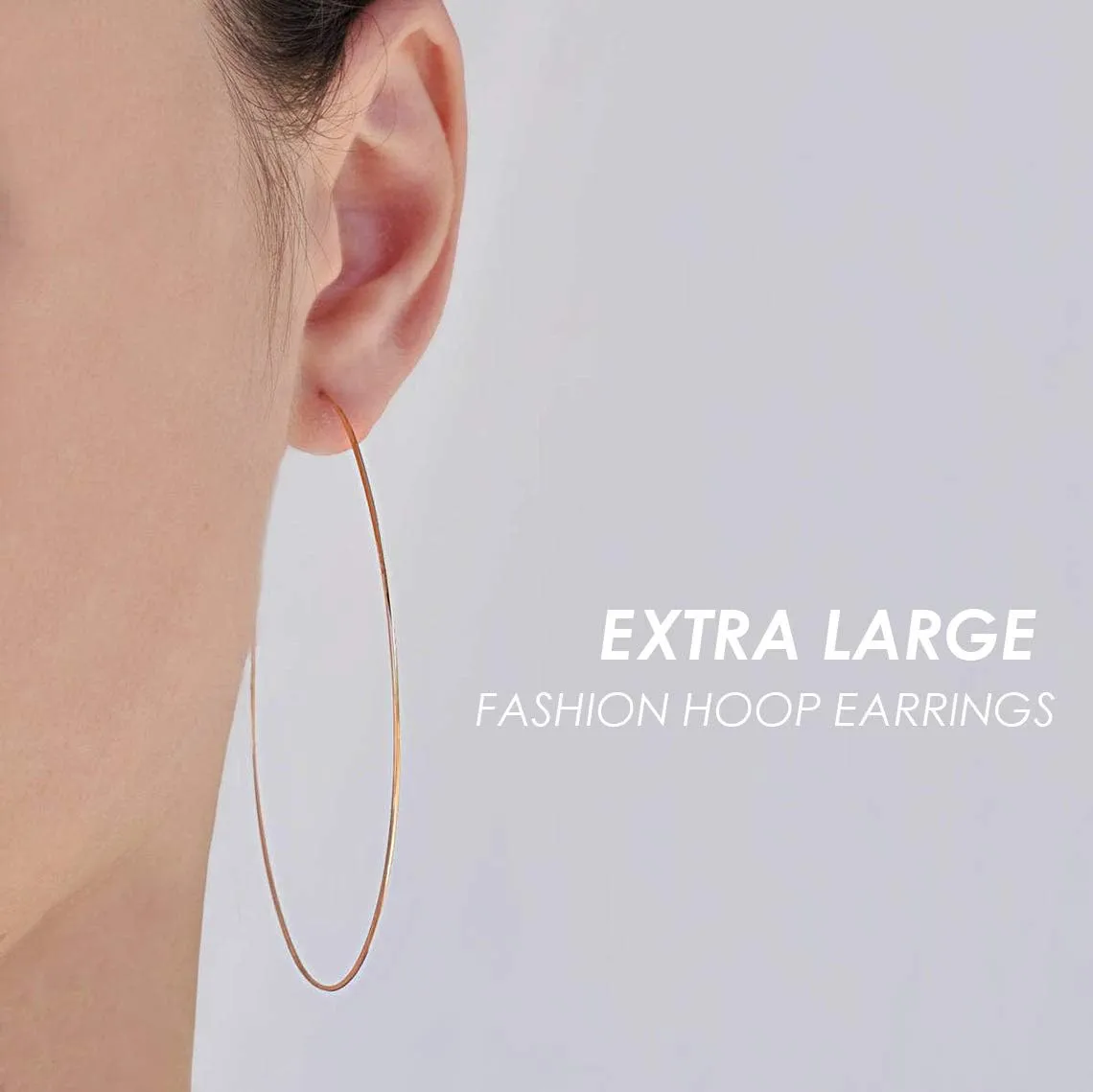 3 Pairs Thin Extra Large Hoop Earrings SetFashion Huge Gold Hoops 18k Gold Plated Lightweight Stainless Steel Hoops Big Geometric Round Gold Hoop Earrings Set Minimalist Jewelry for Women