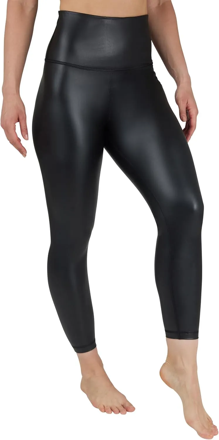 90 Degree By Reflex Super High Waist High Shine Faux Leather Fleece Lined Elastic Free Ankle Leggings
