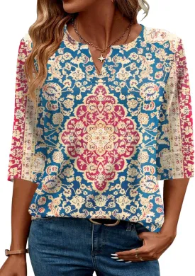 AKEWEI Women's V Neck 3/4 Sleeve T Shirts Summer Top Dressy Casual Basic Tees Shirt Tunic Blouses
