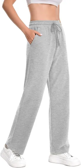 Auriviz High Waisted Sweat Pants Drawstring Womens Sweatpants Slant Side Pockets Straight Leg Pants 29 Inseam