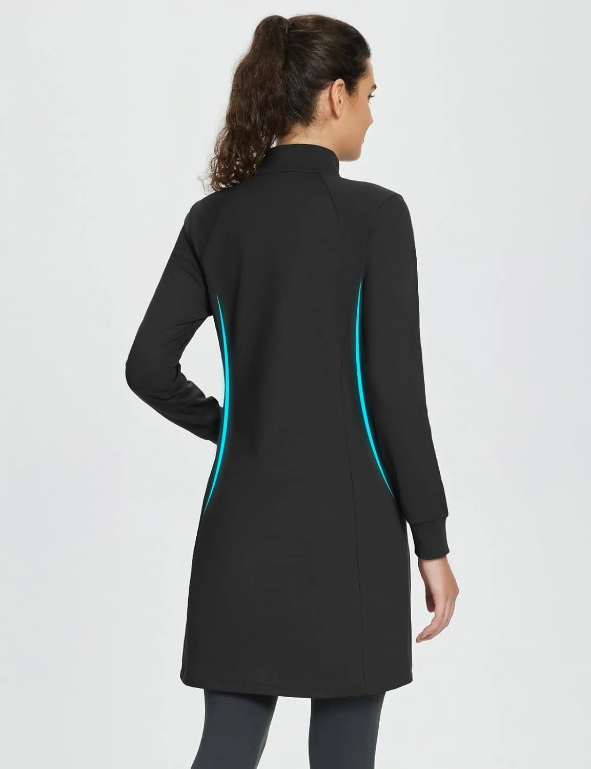 baleaf Women's Fleece Lined Dress Sweatshirt Dress Water Resistant Warm Quarter Zip Cover Up Winter Outdoor with Pocket