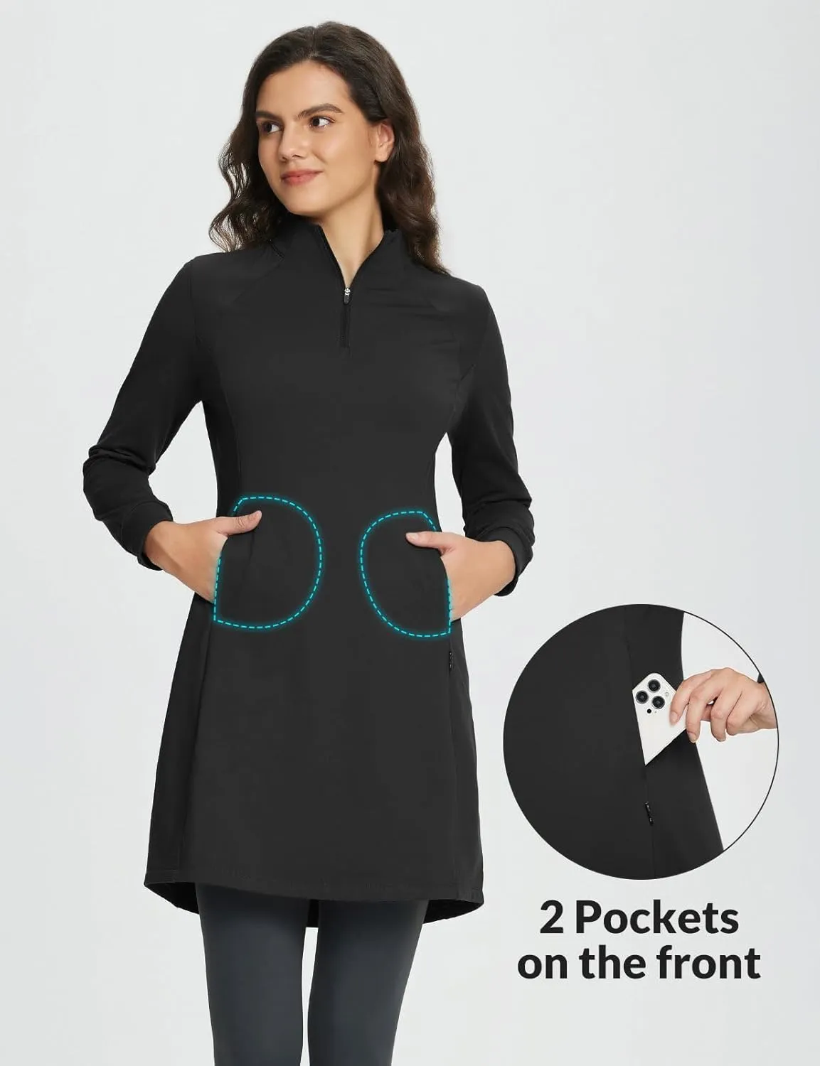 baleaf Women's Fleece Lined Dress Sweatshirt Dress Water Resistant Warm Quarter Zip Cover Up Winter Outdoor with Pocket