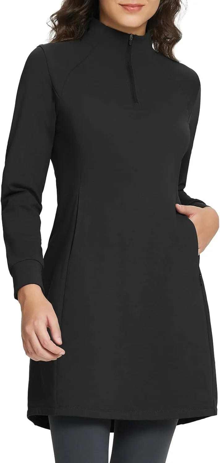 baleaf Women's Fleece Lined Dress Sweatshirt Dress Water Resistant Warm Quarter Zip Cover Up Winter Outdoor with Pocket