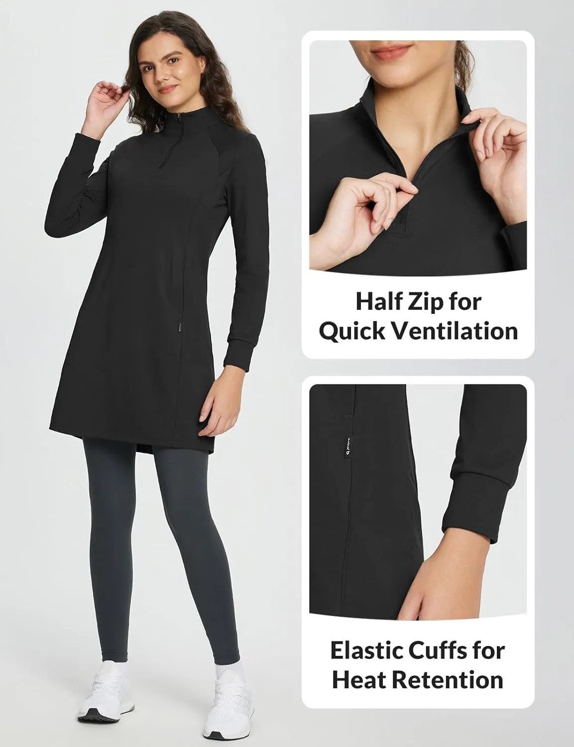 baleaf Women's Fleece Lined Dress Sweatshirt Dress Water Resistant Warm Quarter Zip Cover Up Winter Outdoor with Pocket