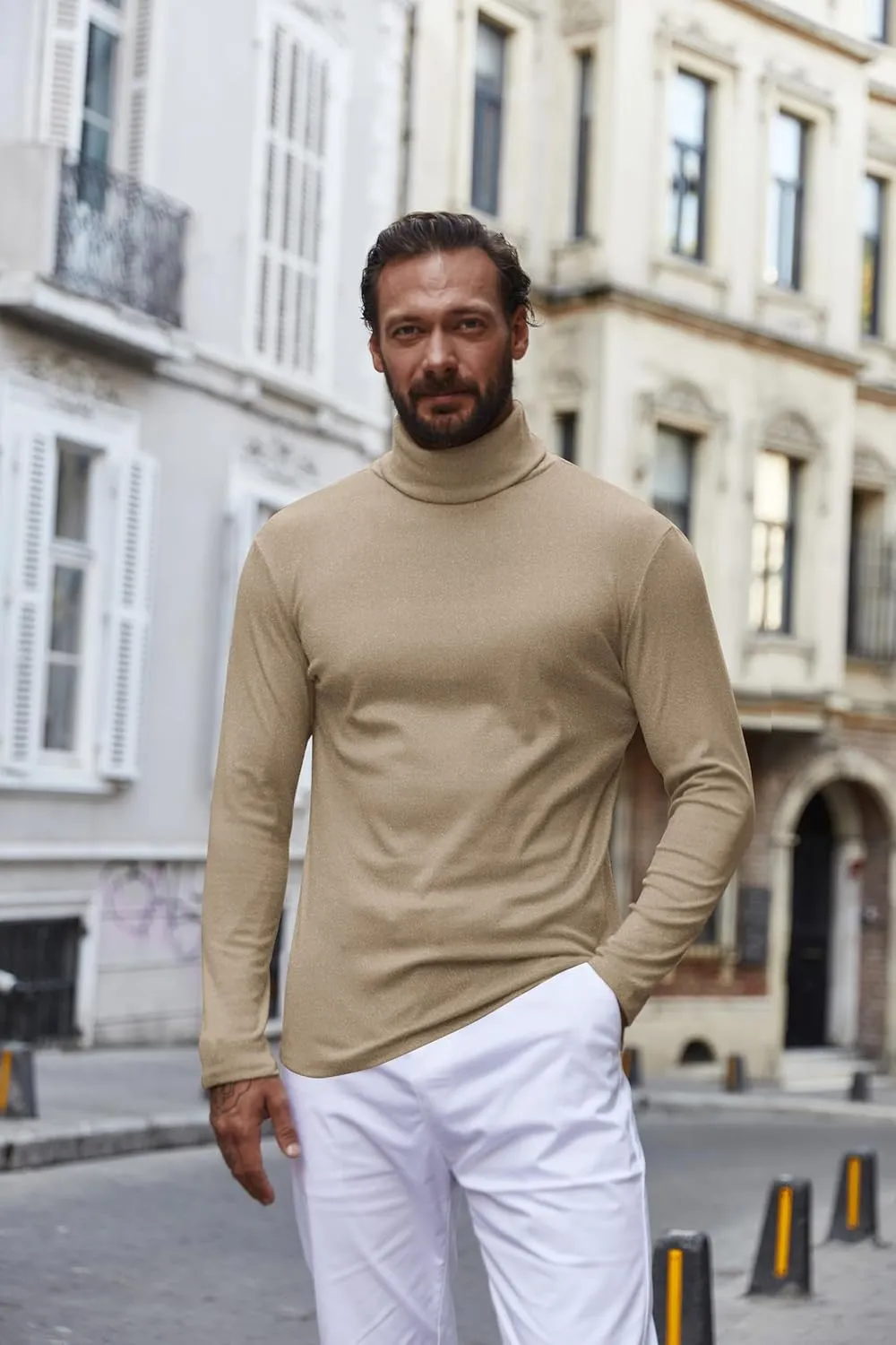 COOFANDY Men's Turtle Neck Shirts High Neck Mock Neck T Shirts Long Sleeve Slim Fit Sweater Casual Thermal Pullover