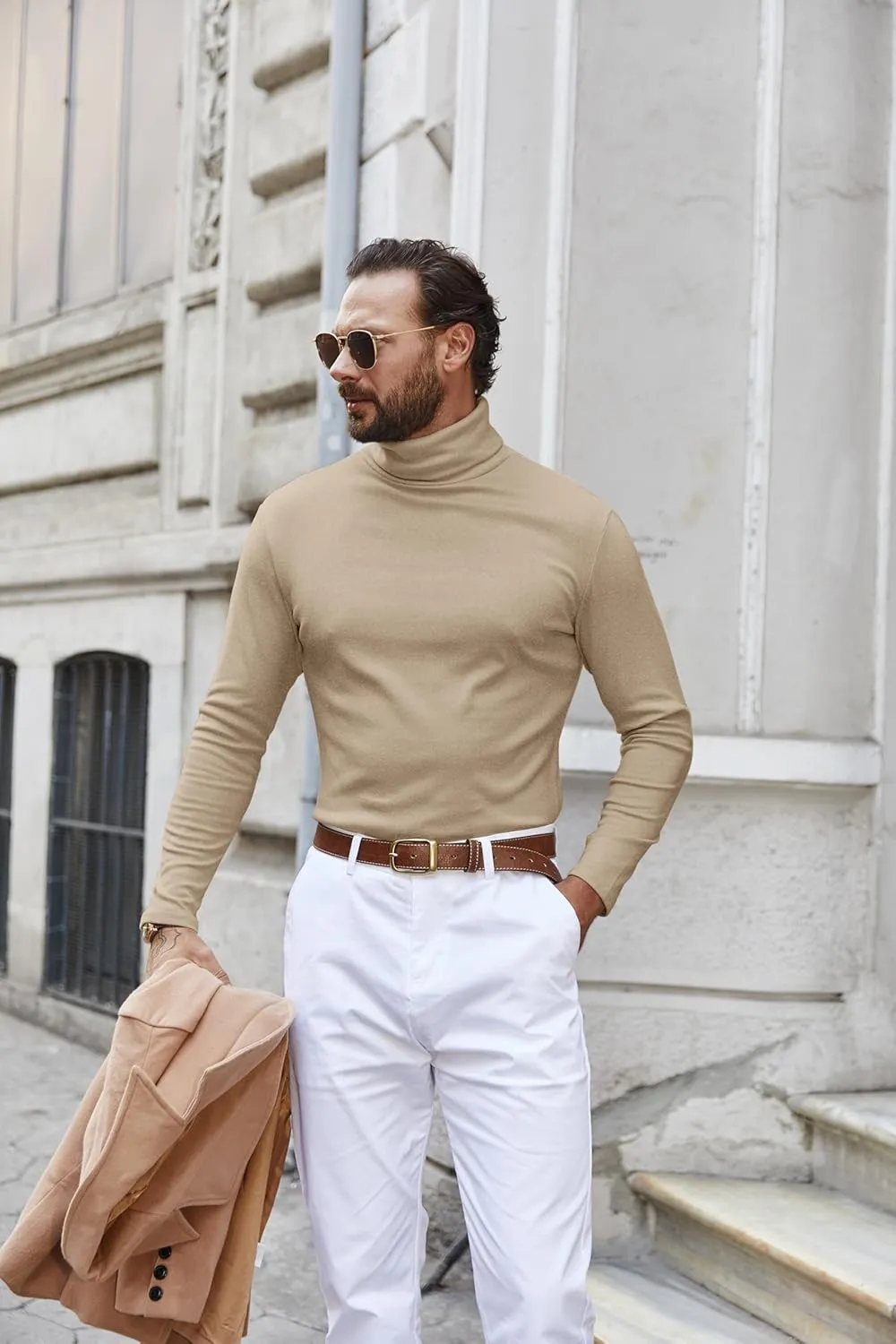 COOFANDY Men's Turtle Neck Shirts High Neck Mock Neck T Shirts Long Sleeve Slim Fit Sweater Casual Thermal Pullover
