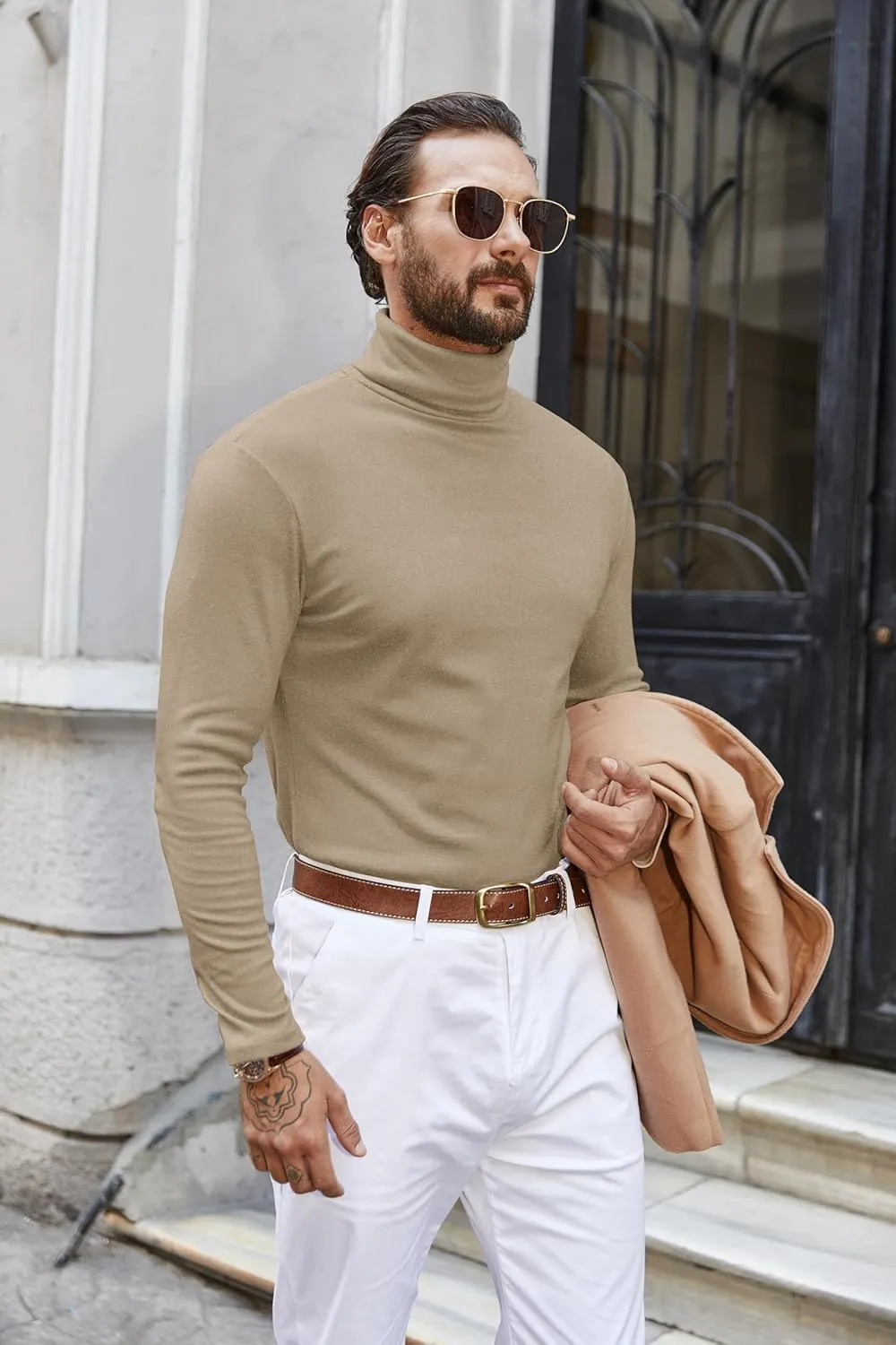 COOFANDY Men's Turtle Neck Shirts High Neck Mock Neck T Shirts Long Sleeve Slim Fit Sweater Casual Thermal Pullover