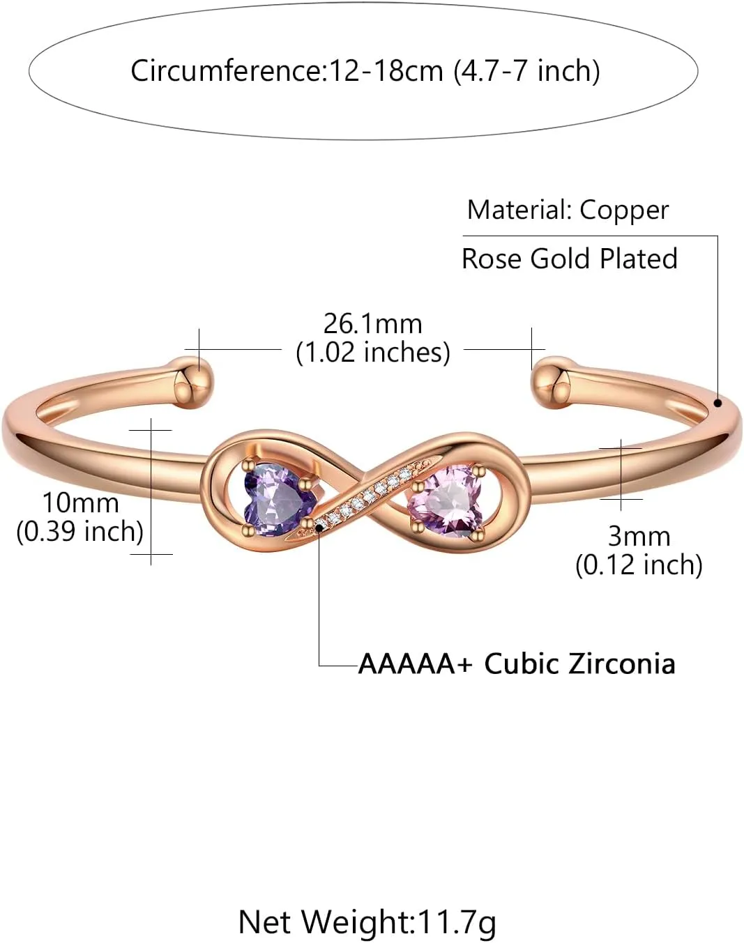 Custom4U Personalized Infinity Bracelets for Women Stack Birthstone Bracelet Engraved Name Open Cuff Bracelet Adjustable Mothers Day Valentines Birthday Jewelry Gifts for Women Mom Wife (Gift Box)