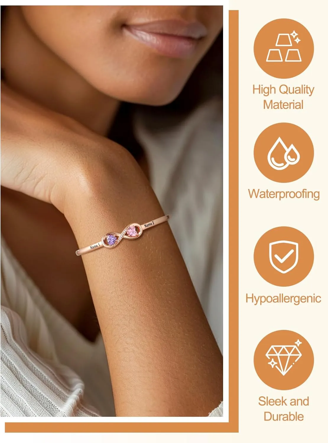 Custom4U Personalized Infinity Bracelets for Women Stack Birthstone Bracelet Engraved Name Open Cuff Bracelet Adjustable Mothers Day Valentines Birthday Jewelry Gifts for Women Mom Wife (Gift Box)