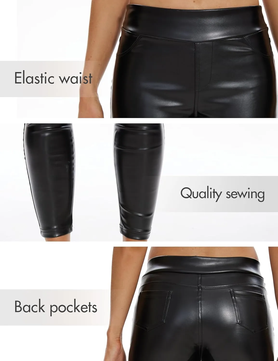 Faux Leather Leggings Pants for Women High Waisted Stretchy Pleather Pants Back Side Pocket Work Tights