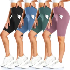 FULLSOFT 4 Pack Biker Shorts for Women with Pockets  8" High Waisted Tummy Control Workout Yoga Running Shorts