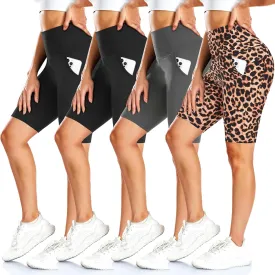 FULLSOFT 4 Pack Biker Shorts for Women with Pockets  8" High Waisted Tummy Control Workout Yoga Running Shorts