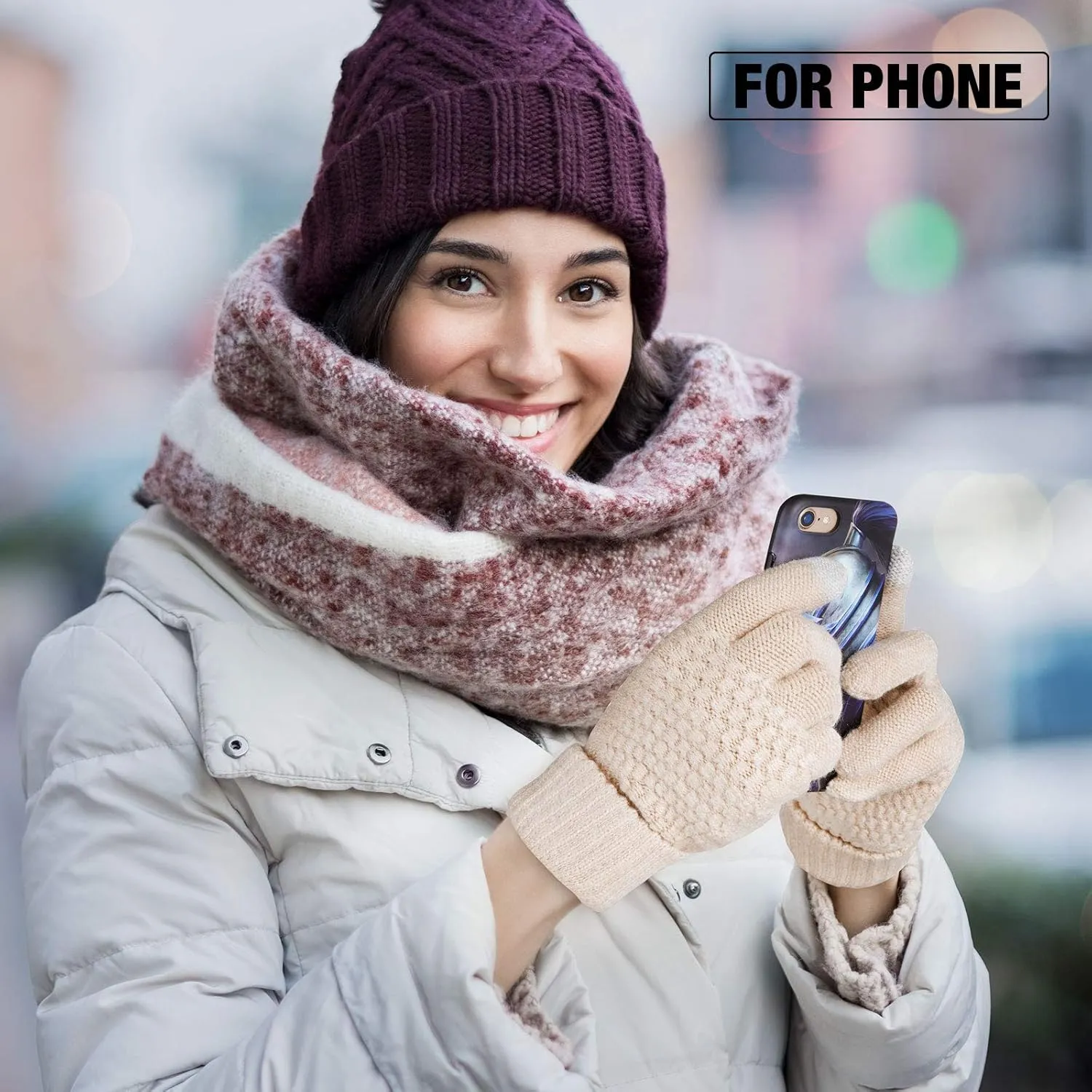 Geyoga 2 Pairs Women's Winter Touch Screen Gloves Soft Warm Fleece Lined Knit Elastic Cuff Winter Texting Gloves