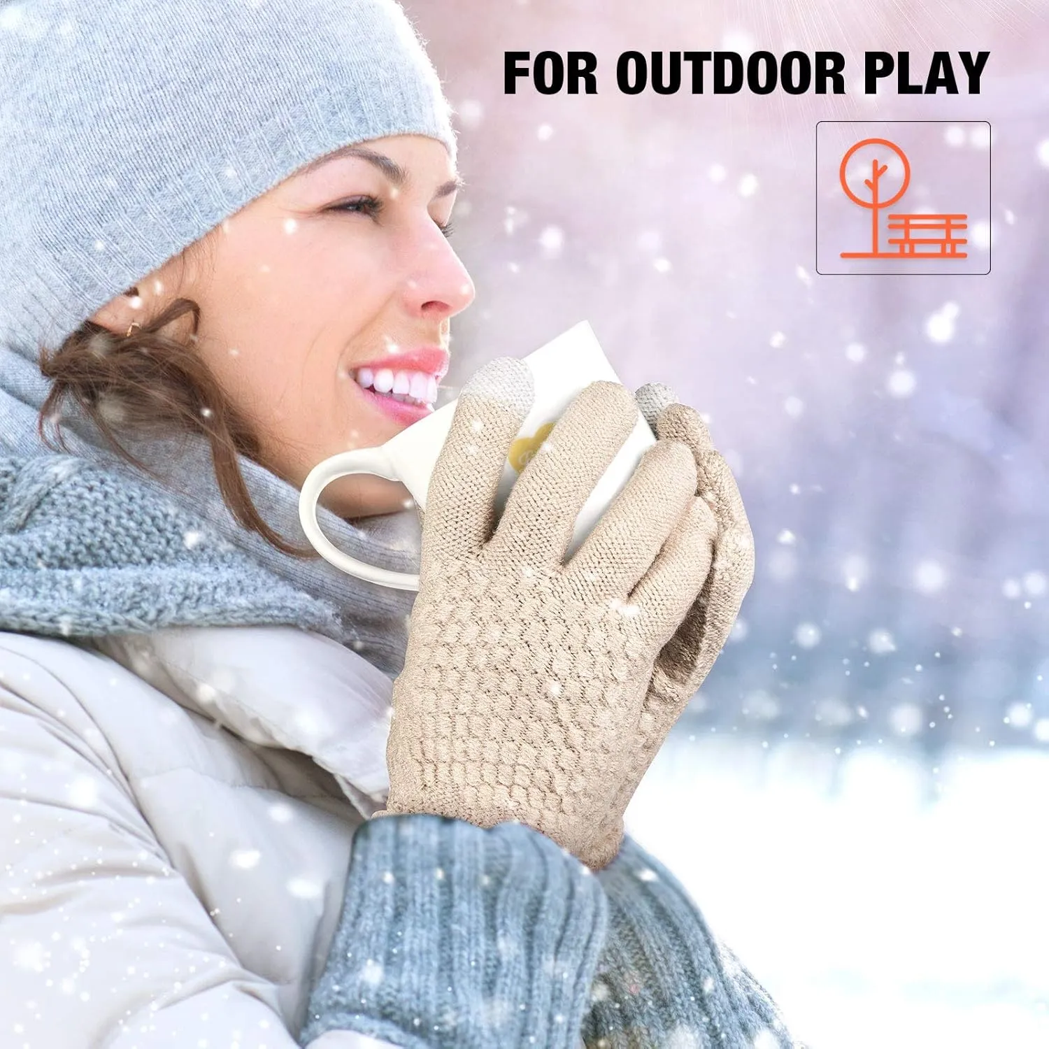 Geyoga 2 Pairs Women's Winter Touch Screen Gloves Soft Warm Fleece Lined Knit Elastic Cuff Winter Texting Gloves