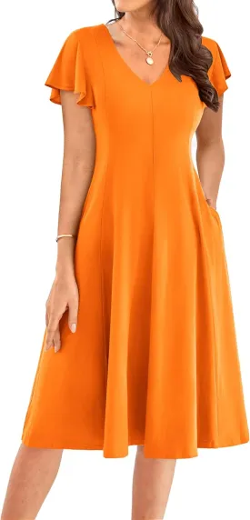 GRACE KARIN Women's Summer Wedding Guest Dresses 2025 Soft Knit Flutter Sleeve Casual Formal Swing Dress with Pocket