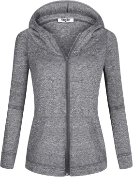 Hibelle Women's Full-Zip Fleece Lined Hoodie Sports Sweatshirts with Handy Pockets & Inside Pocket
