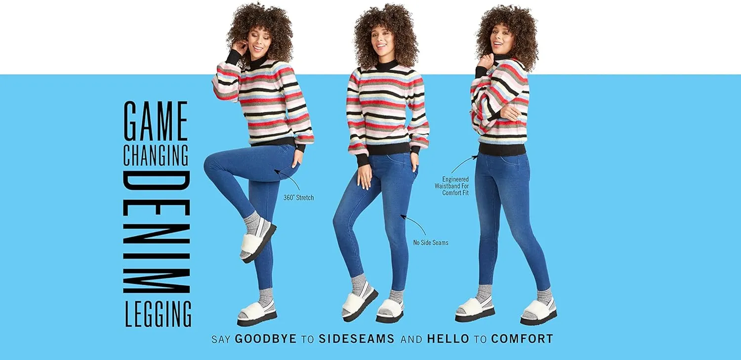 HUE Women's Super Soft Stretch High Rise Denim Leggings, No Side Seams