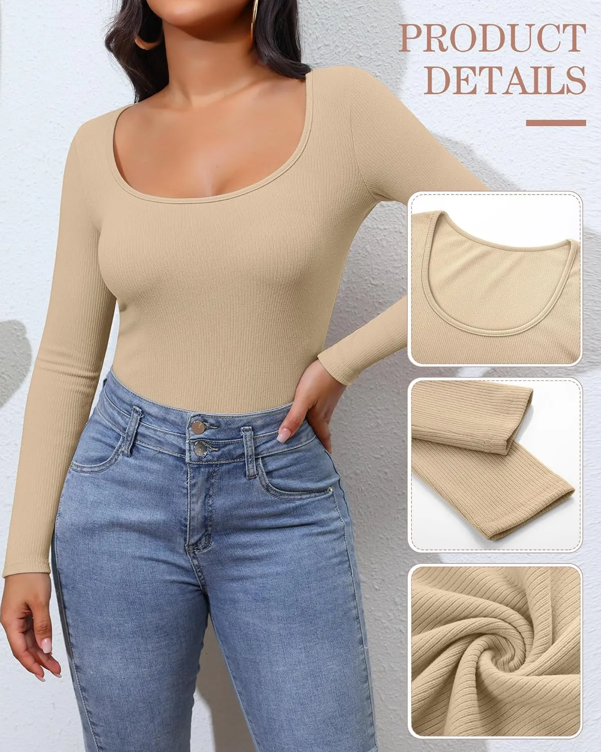 Huukeay 3 Pack Women's Long Sleeve Thermal Shirts, Ribbed Scoop Neck Slim Fit Under Scrub Tops T Shirts Baselayer Tops