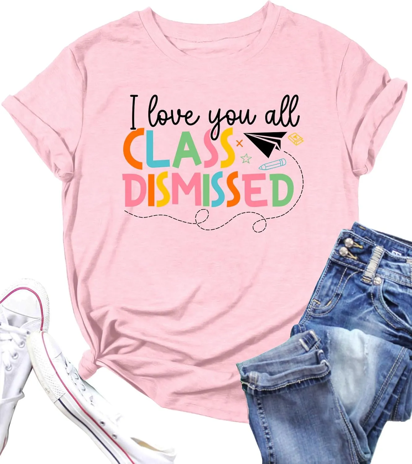 Last Day of School Teacher Shirt School Graduation Tee Teach Letter Print T Shirt Teacher Summer Holiday Tops