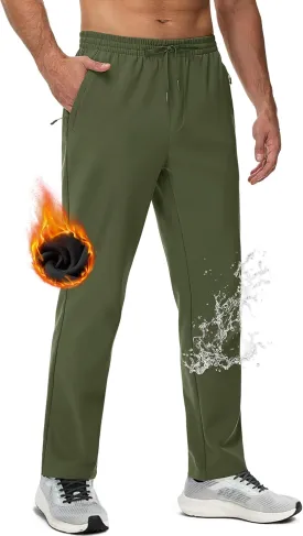 MAGCOMSEN Men's Fleece Lined Sweatpants with Zipper Pockets Athletic Workout Running Winter Water Resistant Pants