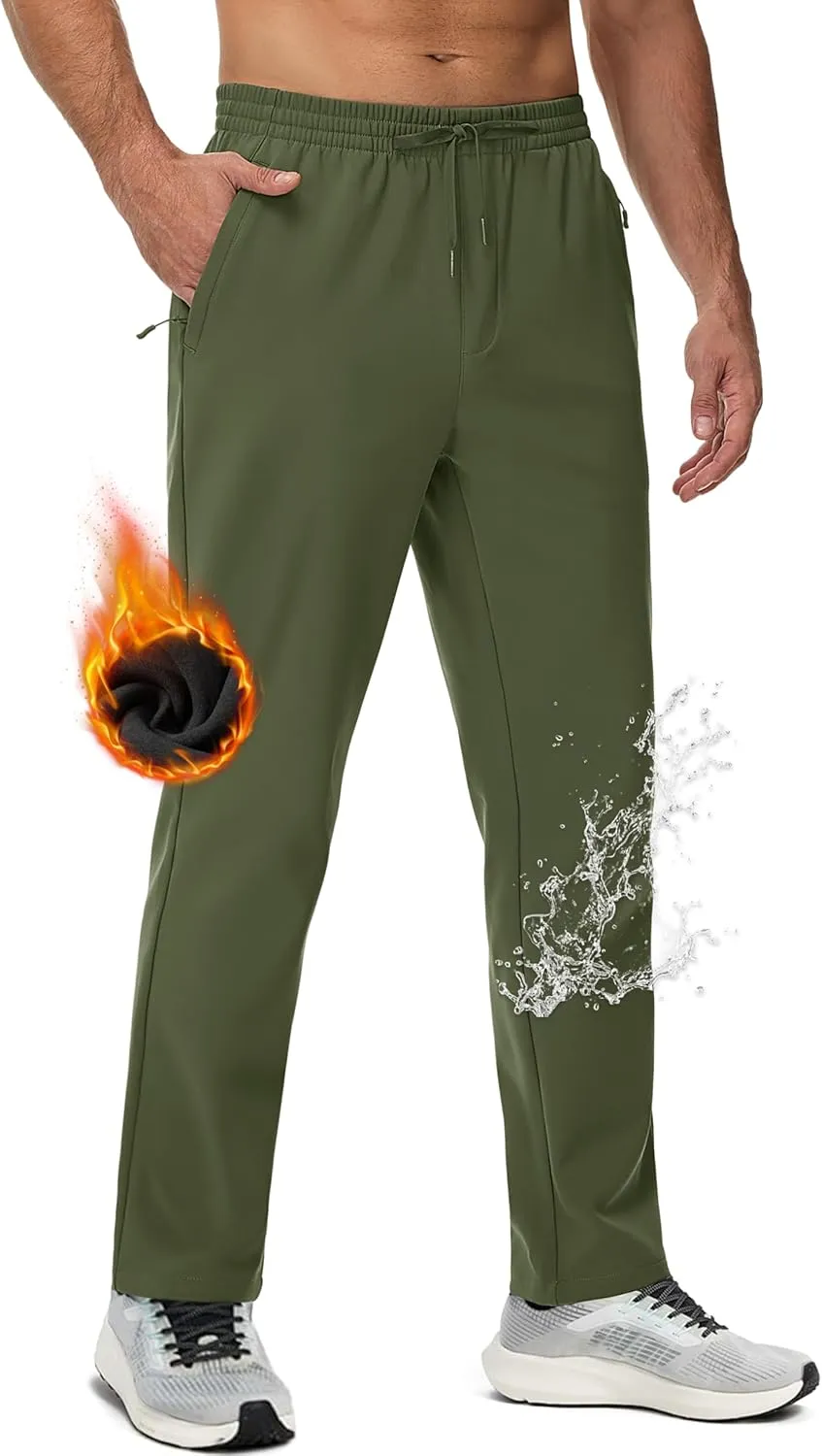 MAGCOMSEN Men's Fleece Lined Sweatpants with Zipper Pockets Athletic Workout Running Winter Water Resistant Pants