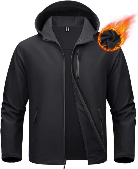 MAGCOMSEN Men's Waterproof Fleece Lined Rain Jacket Lightweight Softshell Raincoat with Hood Winter Hiking Windbreaker