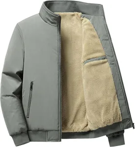 Men's Business Casual ThickenTop Jacket Stand Collar Sherpa Lined Jackets Warm Winter Padded Bomber Outerwear