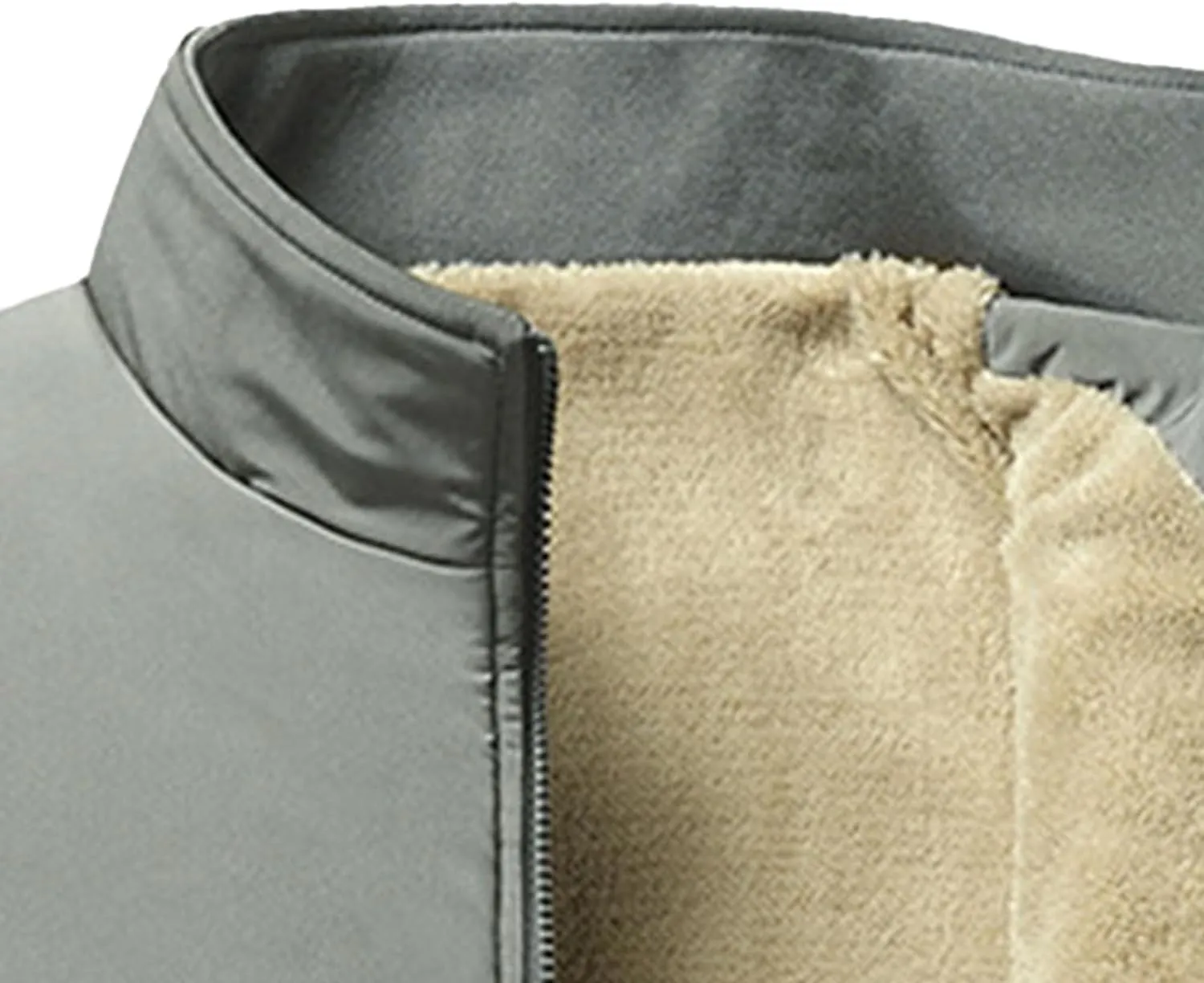 Men's Business Casual ThickenTop Jacket Stand Collar Sherpa Lined Jackets Warm Winter Padded Bomber Outerwear