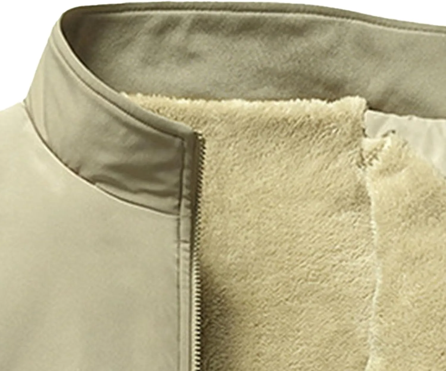 Men's Business Casual ThickenTop Jacket Stand Collar Sherpa Lined Jackets Warm Winter Padded Bomber Outerwear