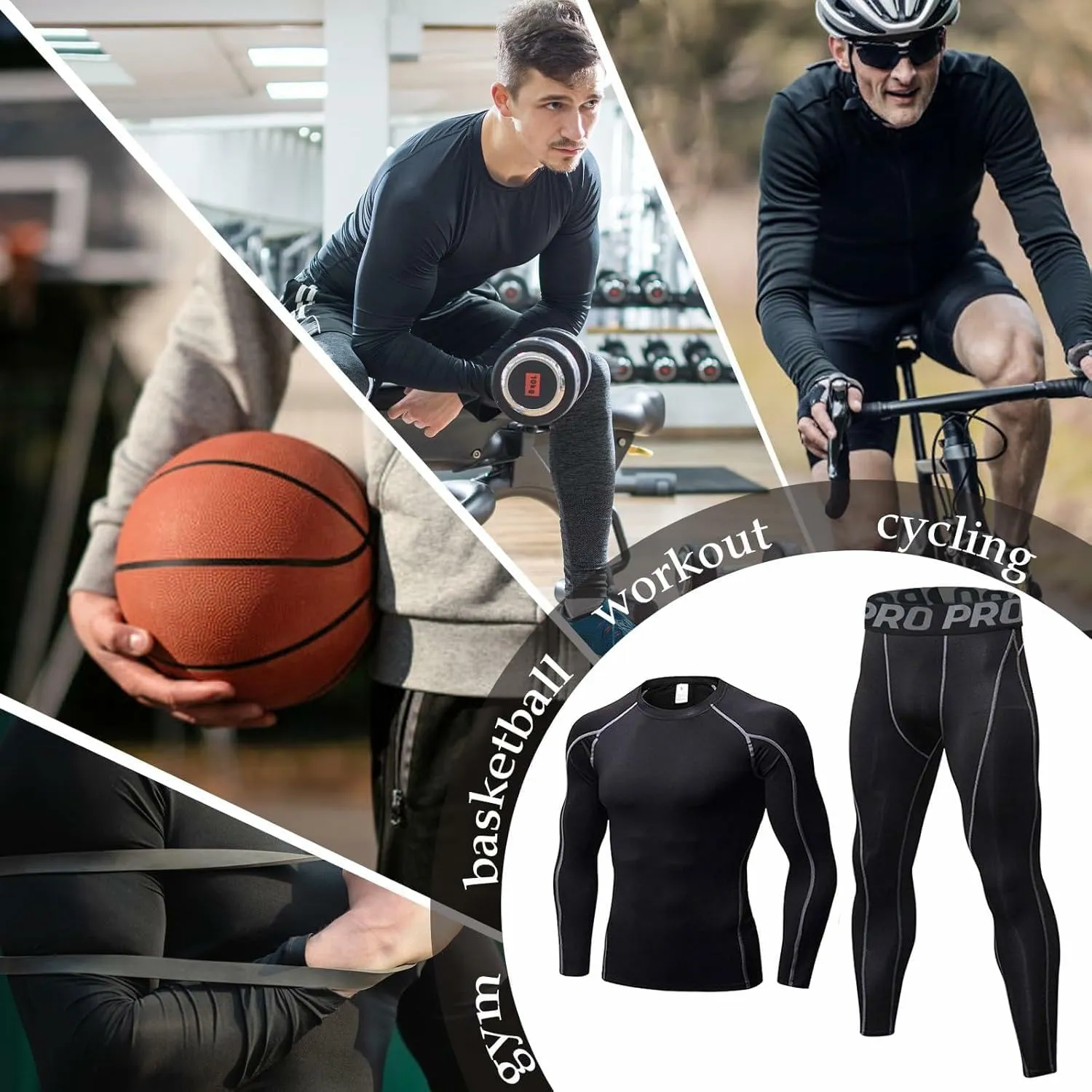 Mens Workout Compression Set Long Sleeve Shirt and Pants Thermal Underwear Winter Warm Athletic Base Layer