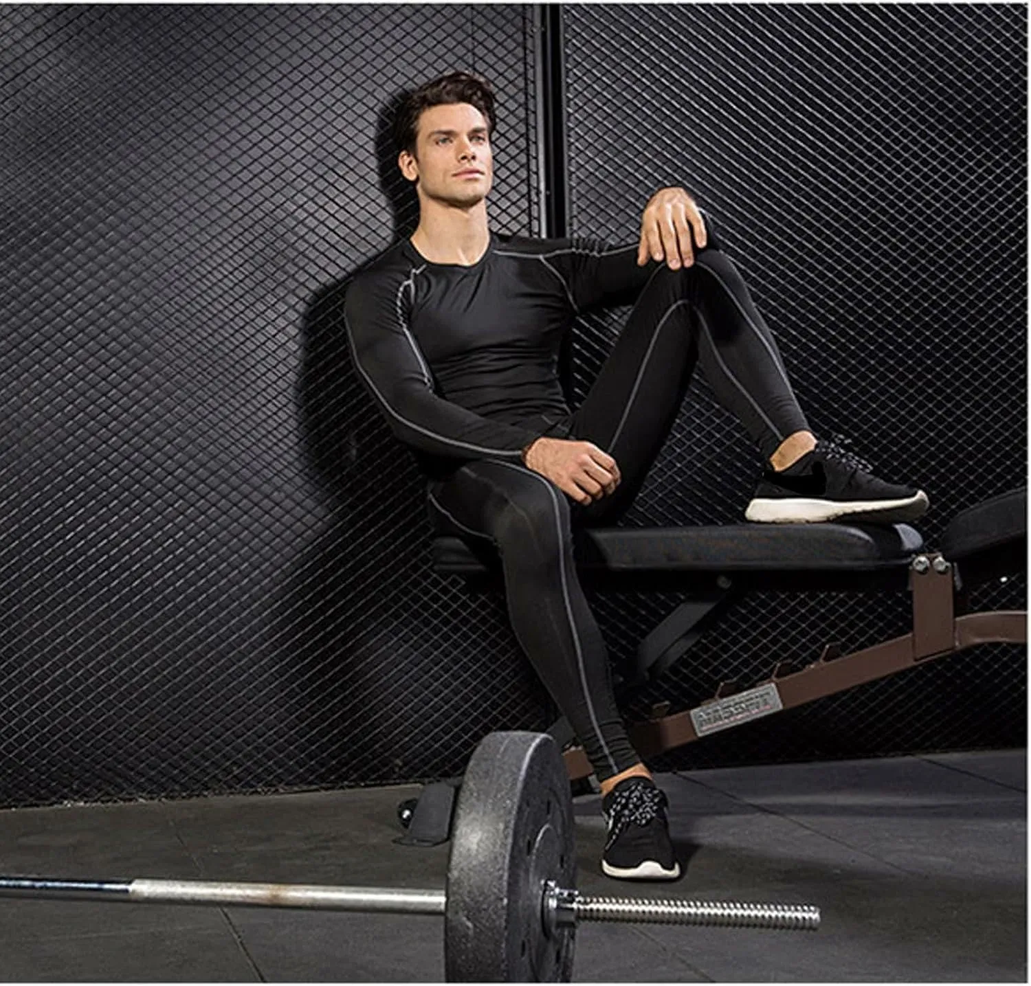 Mens Workout Compression Set Long Sleeve Shirt and Pants Thermal Underwear Winter Warm Athletic Base Layer
