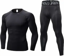 Mens Workout Compression Set Long Sleeve Shirt and Pants Thermal Underwear Winter Warm Athletic Base Layer