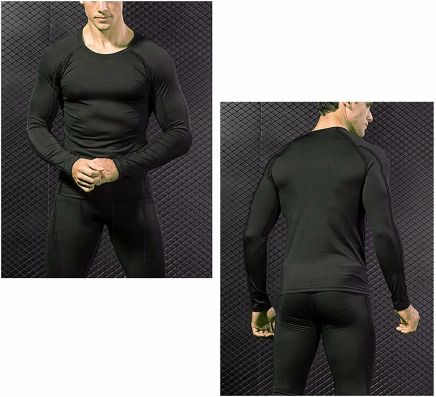 Mens Workout Compression Set Long Sleeve Shirt and Pants Thermal Underwear Winter Warm Athletic Base Layer