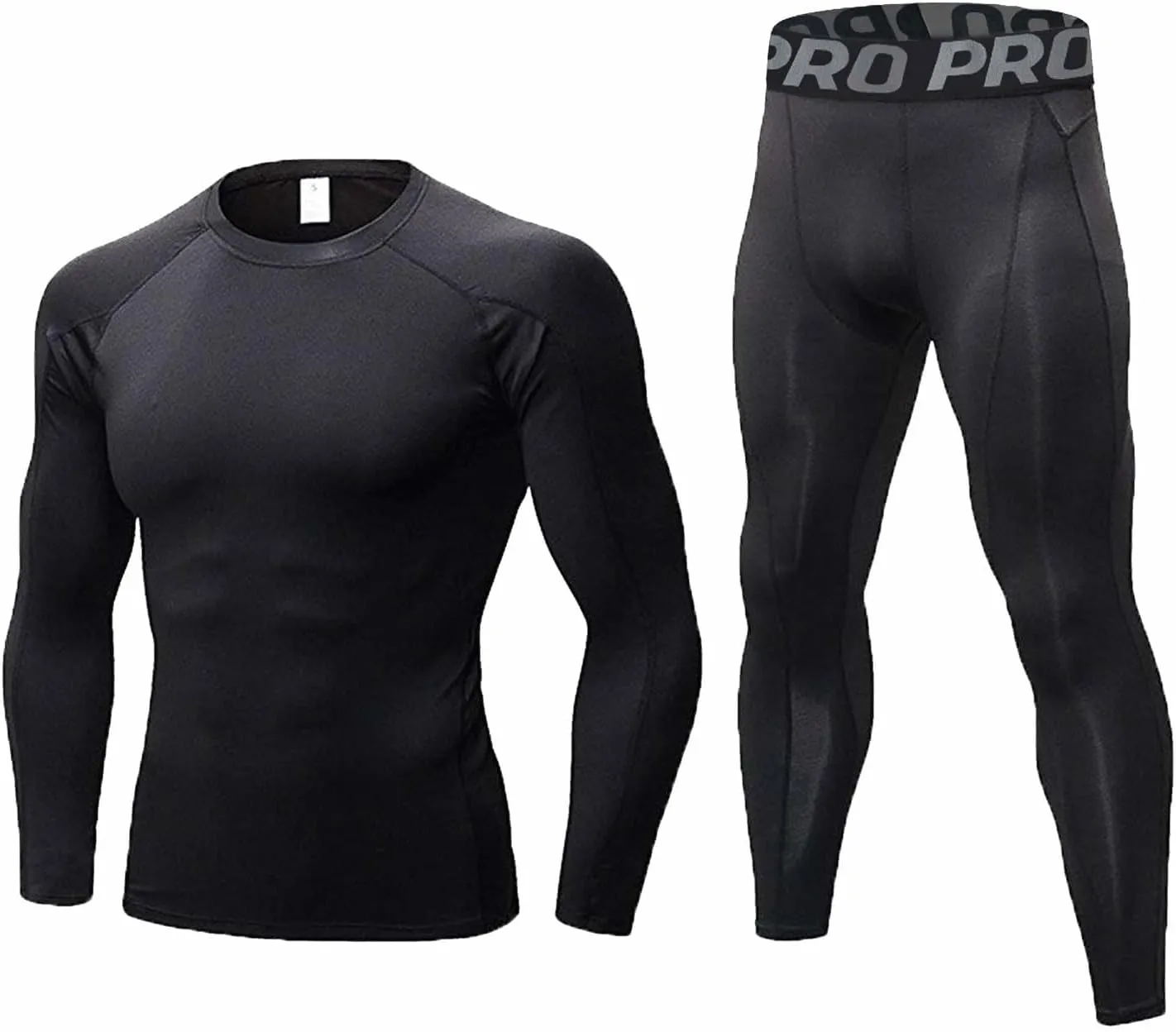 Mens Workout Compression Set Long Sleeve Shirt and Pants Thermal Underwear Winter Warm Athletic Base Layer