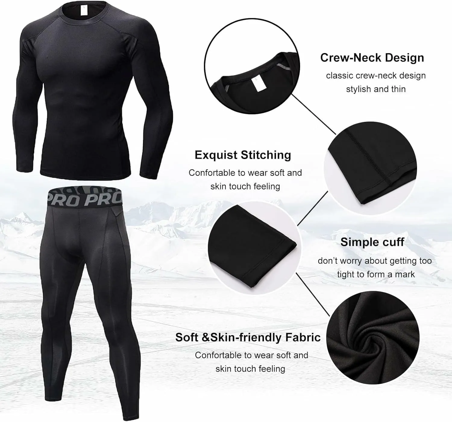 Mens Workout Compression Set Long Sleeve Shirt and Pants Thermal Underwear Winter Warm Athletic Base Layer