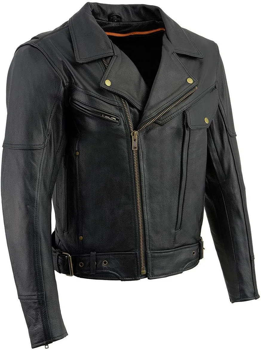 Milwaukee Leather LKM1770 Men's Black Premium Thick Leather Motorcycle Jacket Brando Style Biker Jacket