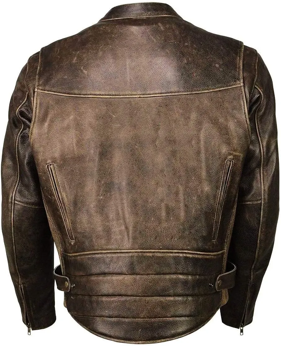 Milwaukee Leather MLM1503 Men's Distressed Brown Racer Motorcycle Vented Leather Rider Jacket