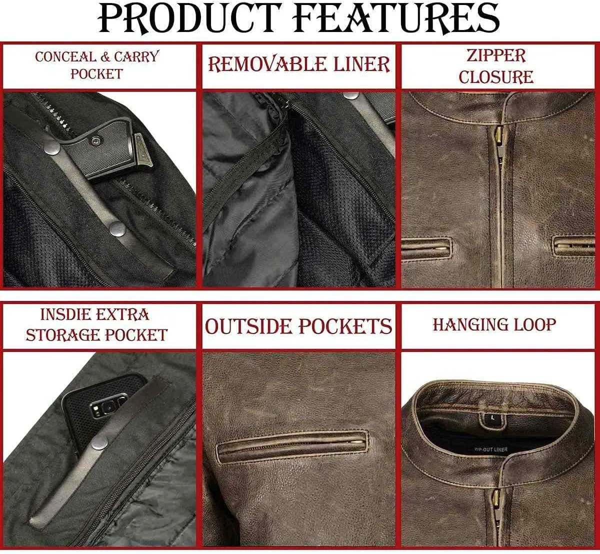 Milwaukee Leather MLM1503 Men's Distressed Brown Racer Motorcycle Vented Leather Rider Jacket