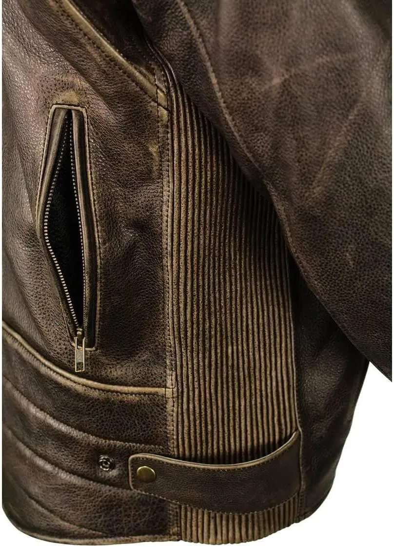 Milwaukee Leather MLM1503 Men's Distressed Brown Racer Motorcycle Vented Leather Rider Jacket