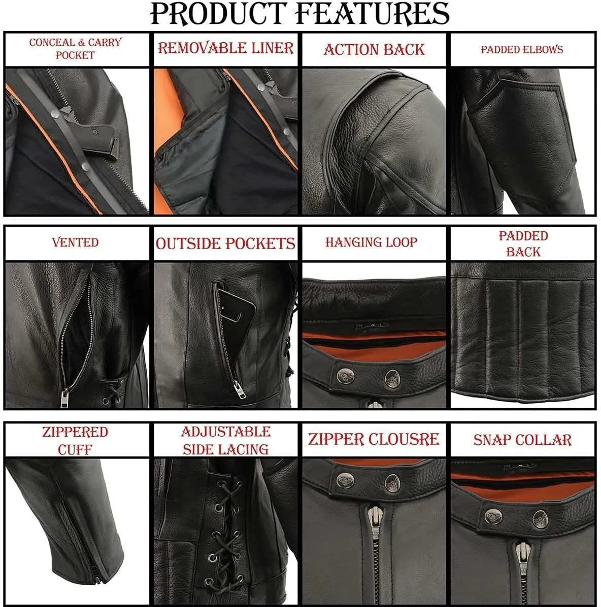 Milwaukee Leather SH1010 Men's 'Scooter' Black Vented Leather Jacket with Side Laces