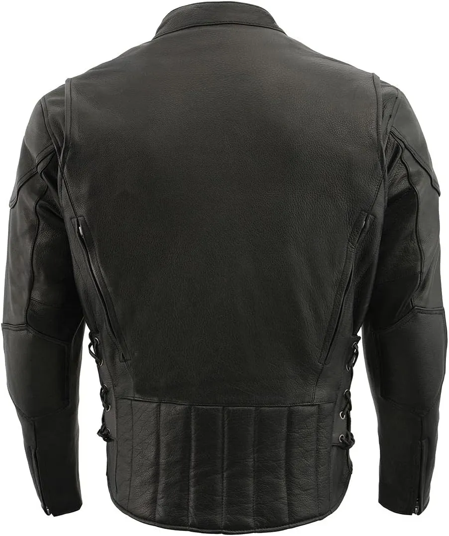 Milwaukee Leather SH1010 Men's 'Scooter' Black Vented Leather Jacket with Side Laces