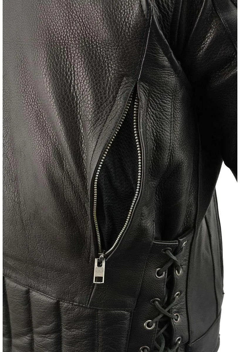 Milwaukee Leather SH1010 Men's 'Scooter' Black Vented Leather Jacket with Side Laces