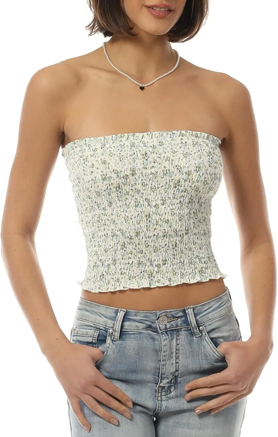 MixMatchy Women's Strapless Tube Tops Stretchy Sleeveless Sexy Summer Bandeau Crop Tank