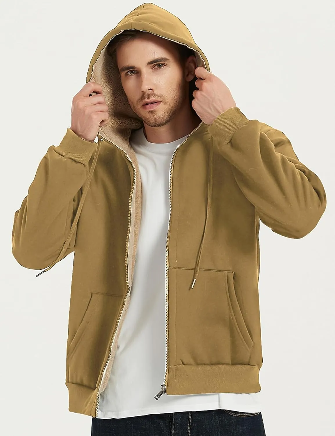 PEHMEA Men's Warm Thicken Fleece Hoodie Sherpa Lined Full-Zip Sweatshirt Jacket