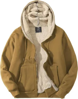 PEHMEA Men's Warm Thicken Fleece Hoodie Sherpa Lined Full-Zip Sweatshirt Jacket