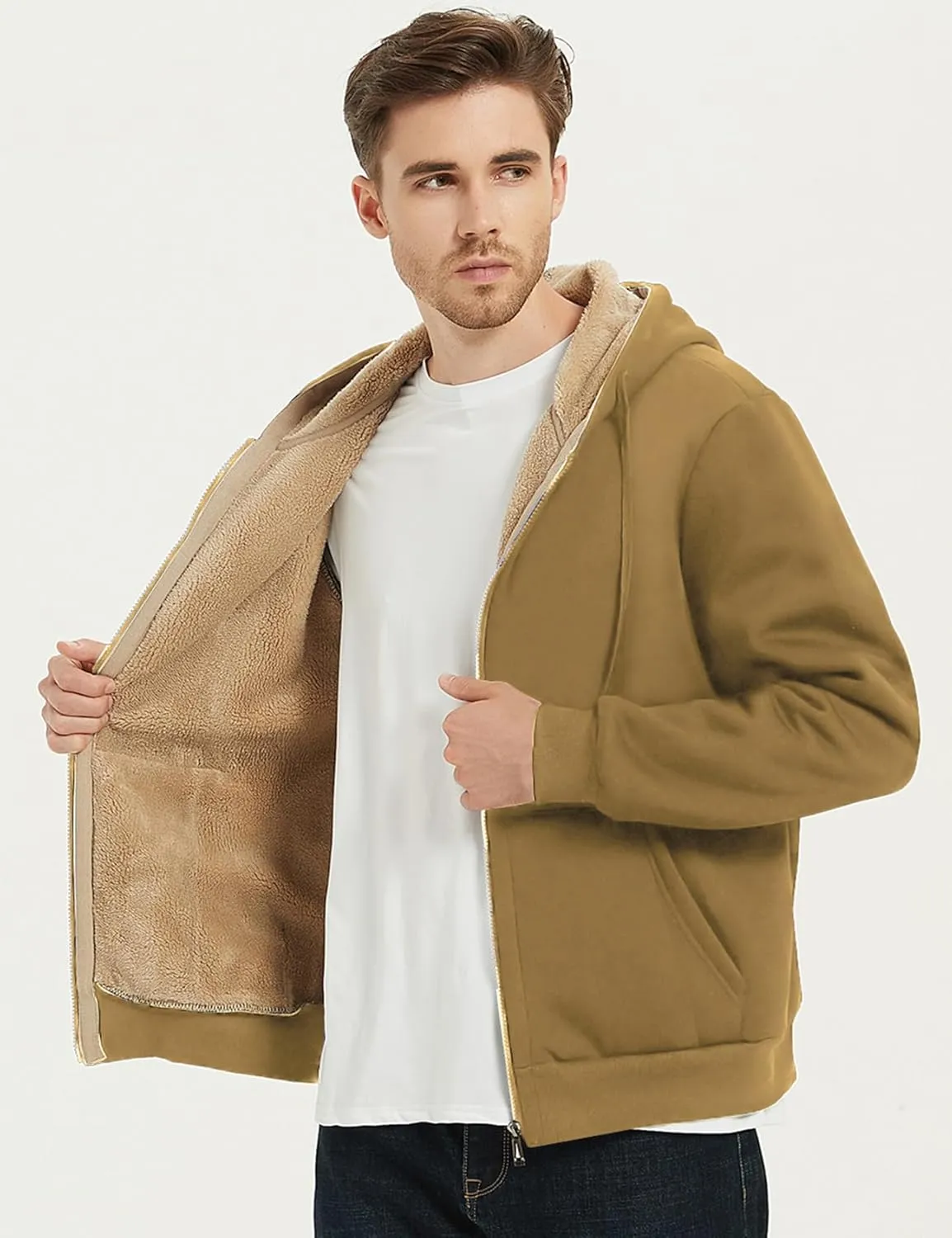 PEHMEA Men's Warm Thicken Fleece Hoodie Sherpa Lined Full-Zip Sweatshirt Jacket