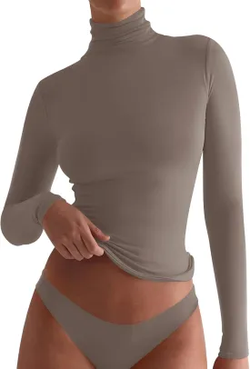 PINKMSTYLE Turtleneck Long Sleeve Tops for Women Fitted Double Lined T Shirts Base Layer Fall Outfits 2024