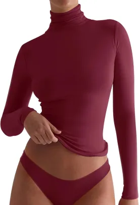PINKMSTYLE Turtleneck Long Sleeve Tops for Women Fitted Double Lined T Shirts Base Layer Fall Outfits 2024