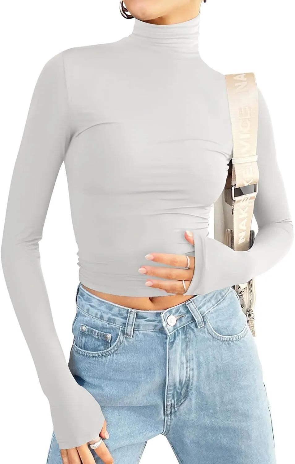 PINKMSTYLE Turtleneck Long Sleeve Tops for Women Fitted Double Lined T Shirts Base Layer Fall Outfits 2024