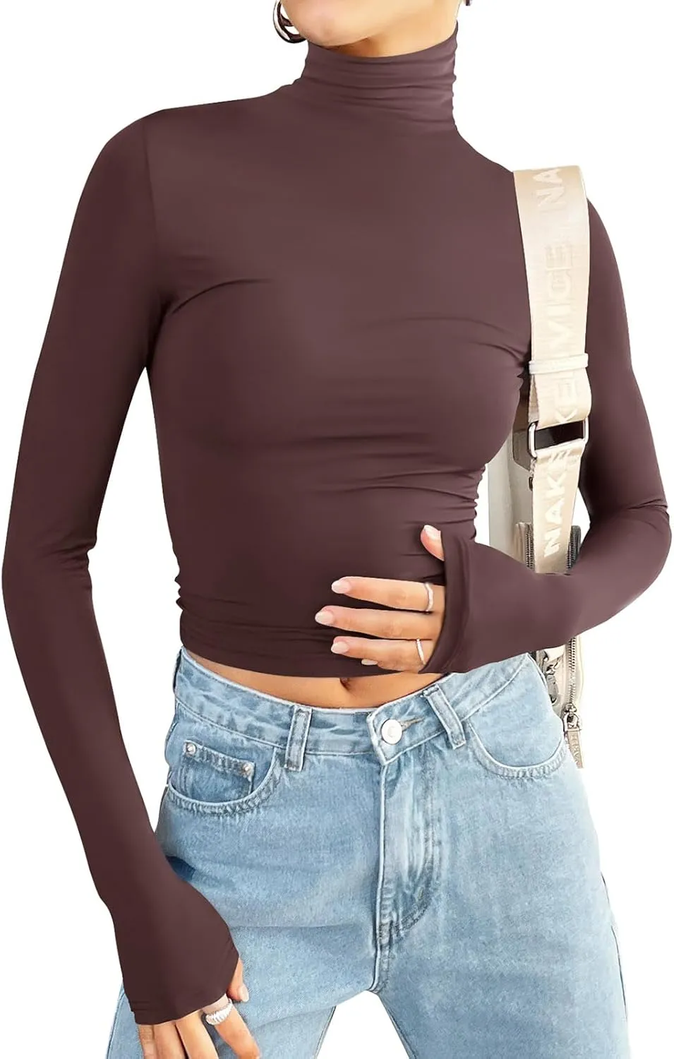 PINKMSTYLE Turtleneck Long Sleeve Tops for Women Fitted Double Lined T Shirts Base Layer Fall Outfits 2024